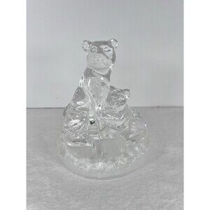 Vintage Lioness and Cub Figurine Royal Lead Crystal Rock Art Deco Italian Glass
